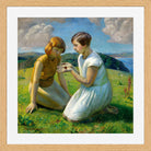 Harold Harvey Print, Two young girls with a butterfly in an oak frame