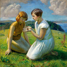 Harold Harvey Print, Two young girls with a butterfly as an unframed print
