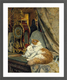 A Mother Cat and Her Kitten with a Bracket Clock (1897) by Henriette Ronner-Knip — dark grey frame