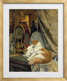 A Mother Cat and Her Kitten with a Bracket Clock (1897) by Henriette Ronner-Knip — gold frame