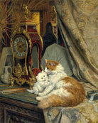 A Mother Cat and Her Kitten with a Bracket Clock (1897) by Henriette Ronner-Knip — unframed