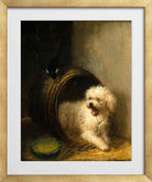 A Puppy in a Barrel by Henriette Ronner-Knip — gold frame