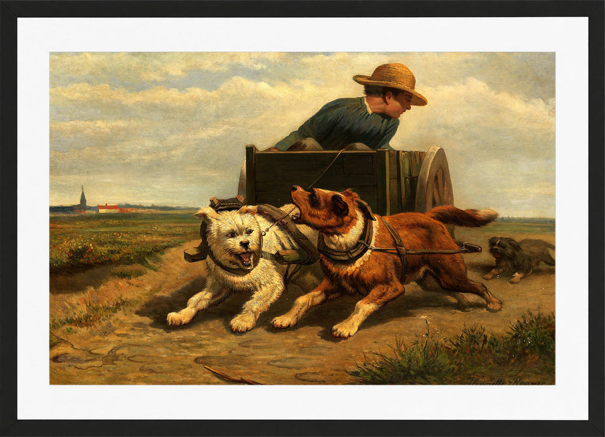 Boy with a Dog Cart by Henriette Ronner-Knip — black frame