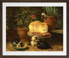 Kittens at Play — Among the Flowerpots by Henriette Ronner-Knip — brown frame