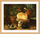 Kittens at Play — Among the Flowerpots by Henriette Ronner-Knip — oak frame
