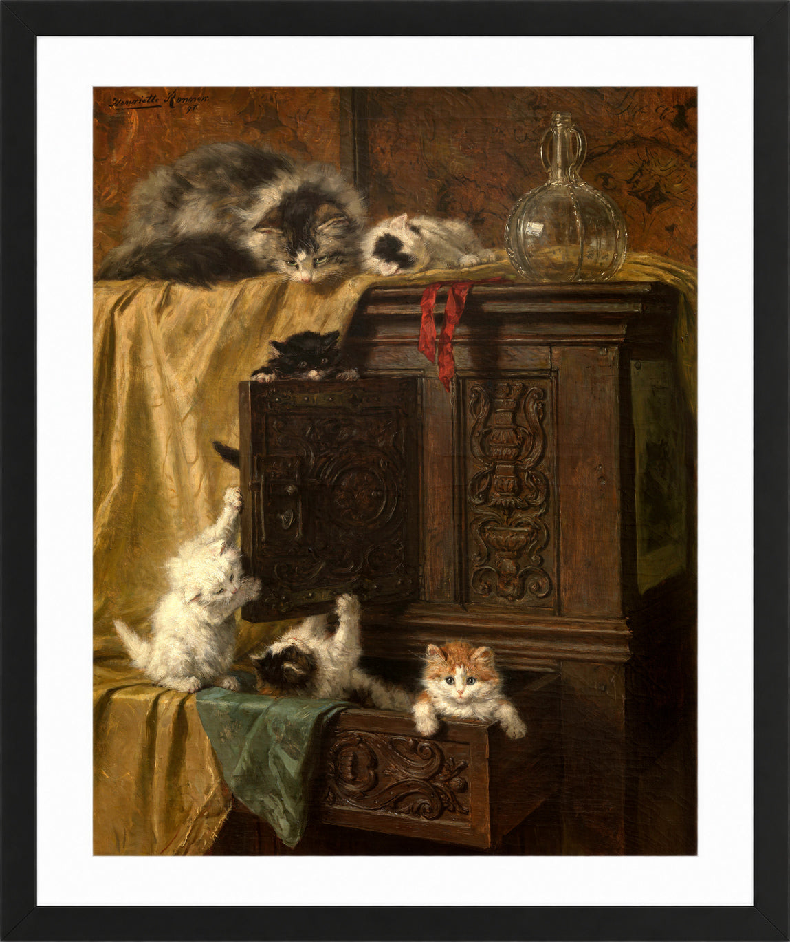 Misbehaving (1897) by Henriette Ronner-Knip — black frame