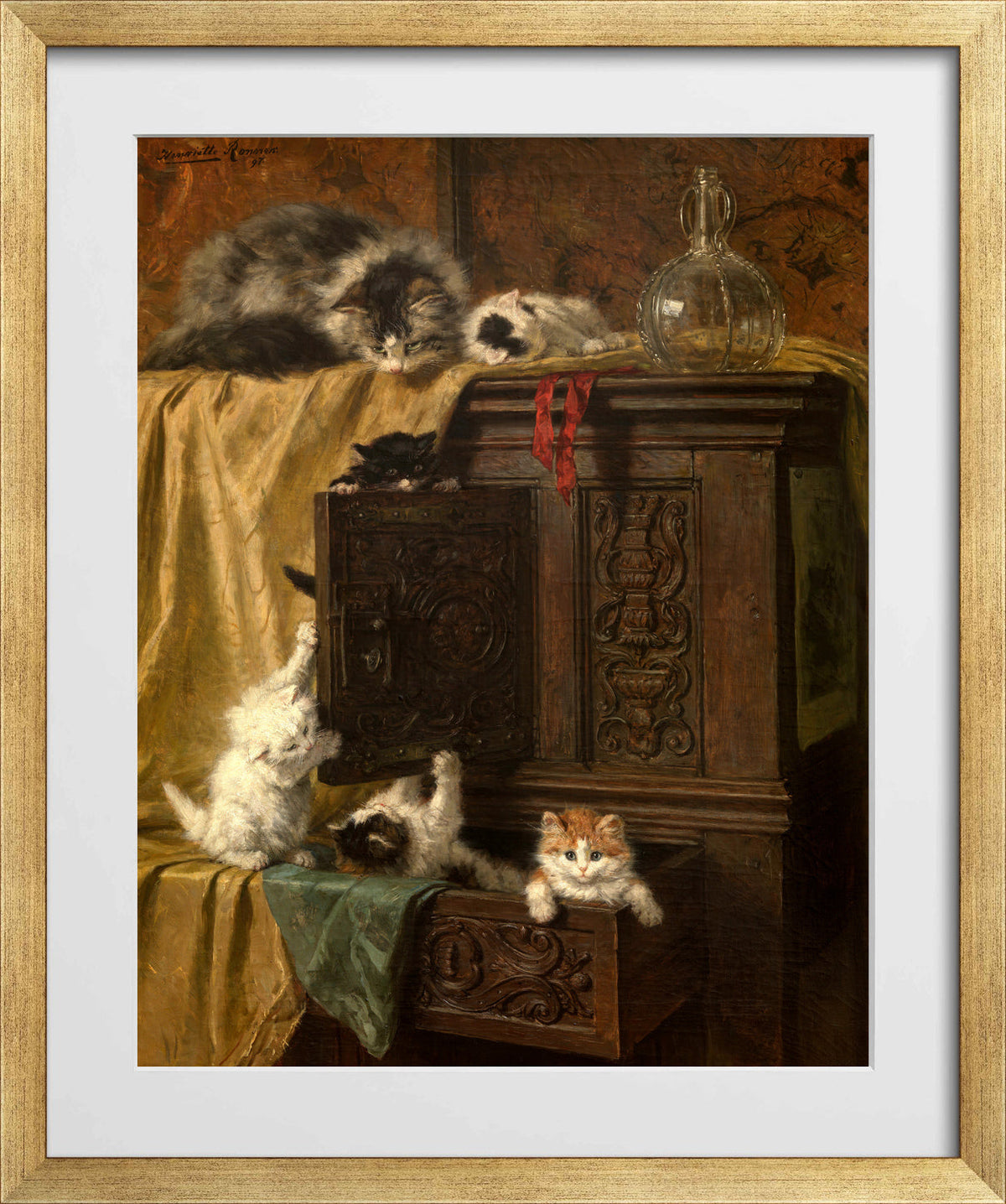 Misbehaving (1897) by Henriette Ronner-Knip — gold frame