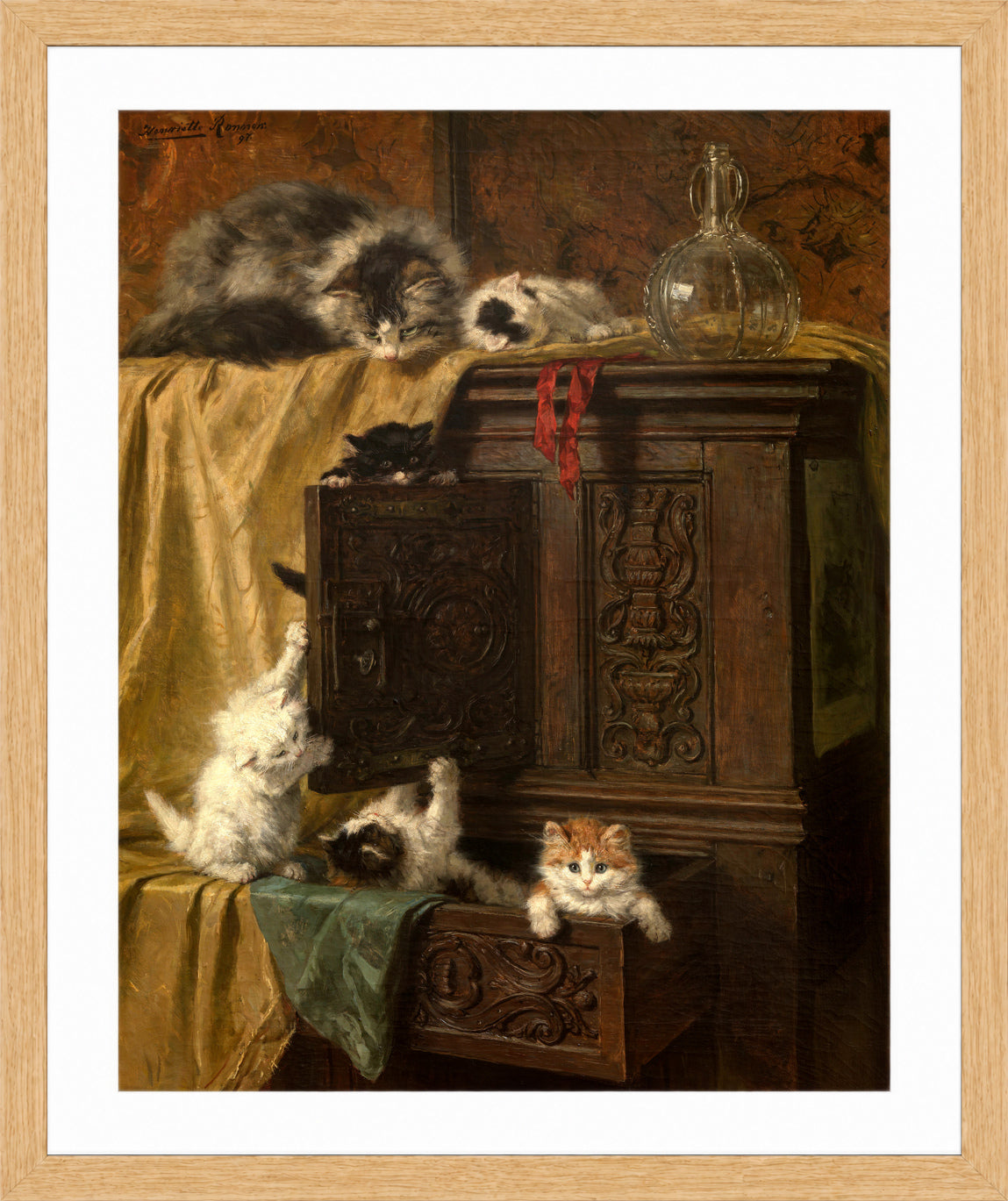 Misbehaving (1897) by Henriette Ronner-Knip — oak frame