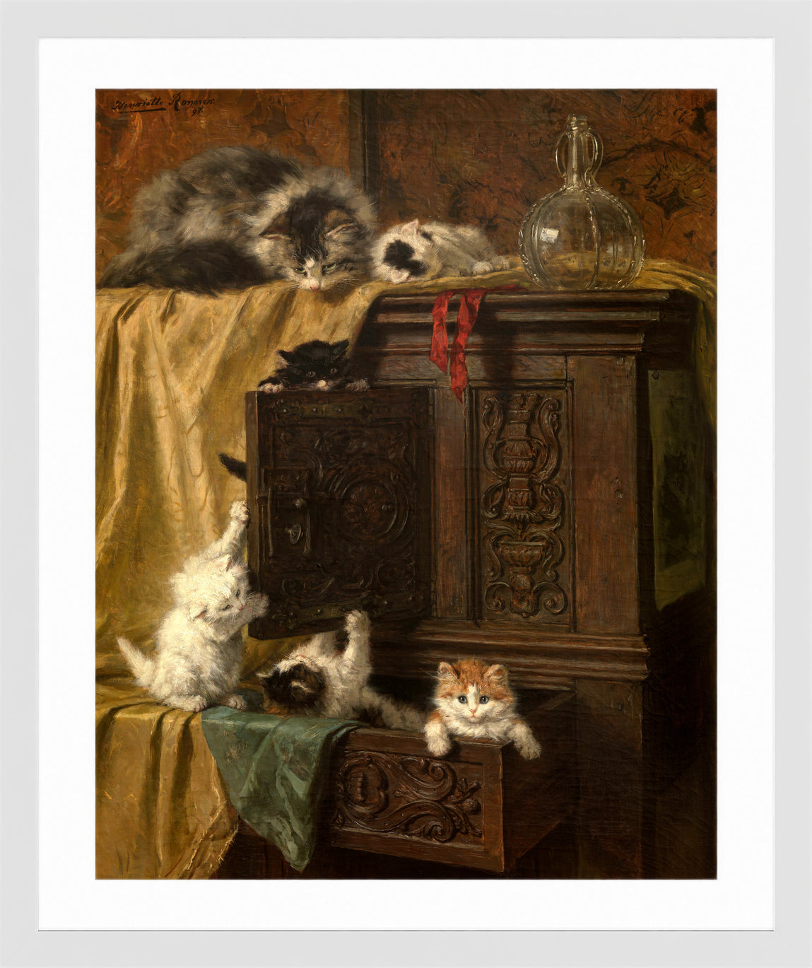 Misbehaving (1897) by Henriette Ronner-Knip — white frame