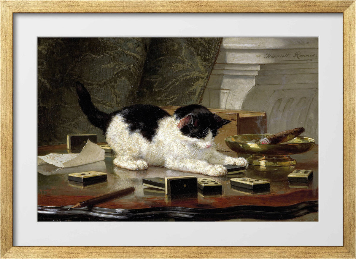 The Cat at Play by Henriette Ronner-Knip — gold frame