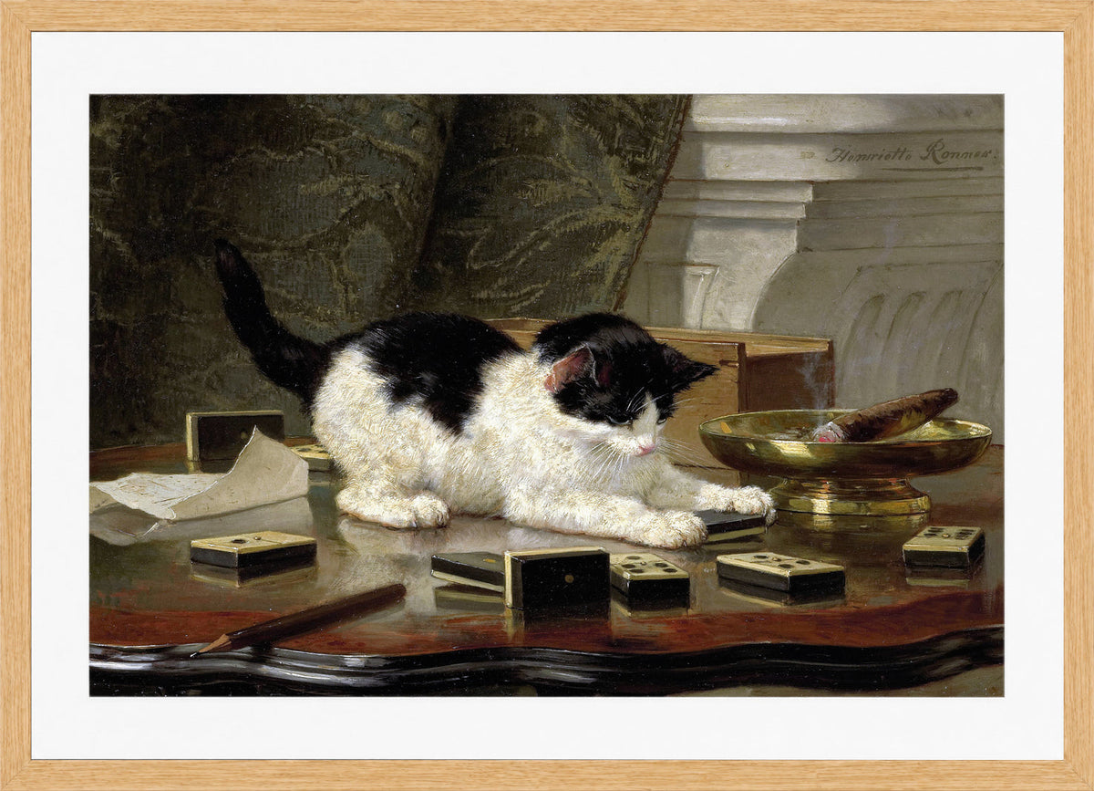 The Cat at Play by Henriette Ronner-Knip — oak frame