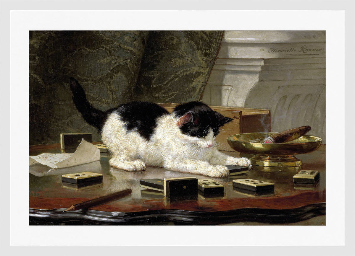 The Cat at Play by Henriette Ronner-Knip — white frame