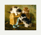 Three Kittens with a Casket and Blue Ribbon (1894) by Henriette Ronner-Knip — rolled canvas