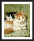 Two Kittens Sitting on a Cushion (1895) by Henriette Ronner-Knip — black frame