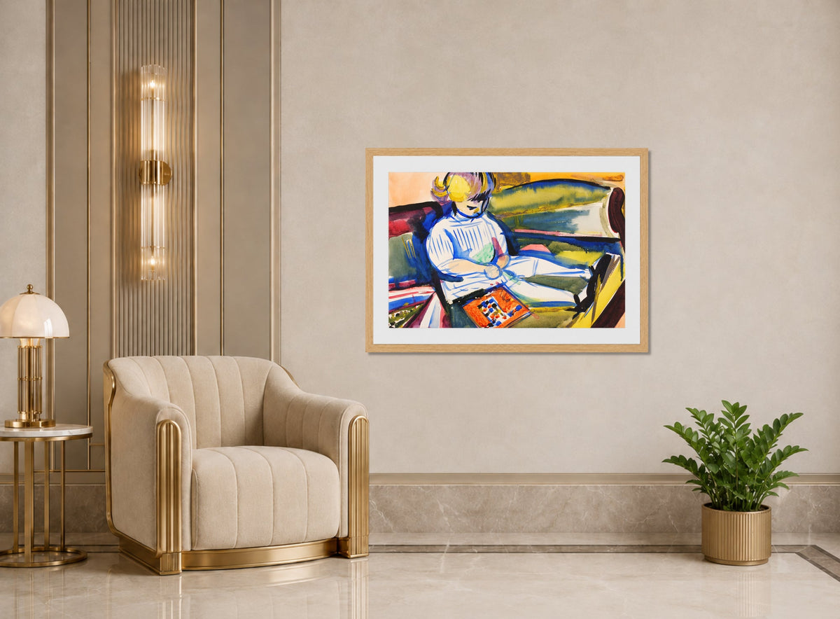 Child on Sofa by Henry Lyman Saÿen, in an Art Deco interior