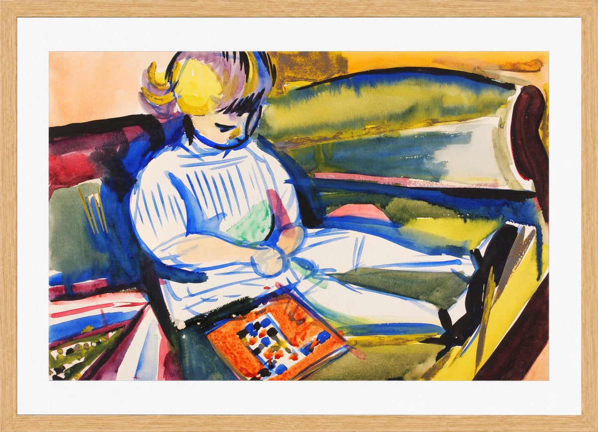 Child on Sofa by Henry Lyman Saÿen, in a oak frame