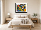 Abstract Landscape by Henry Lyman Saÿen, above a bed