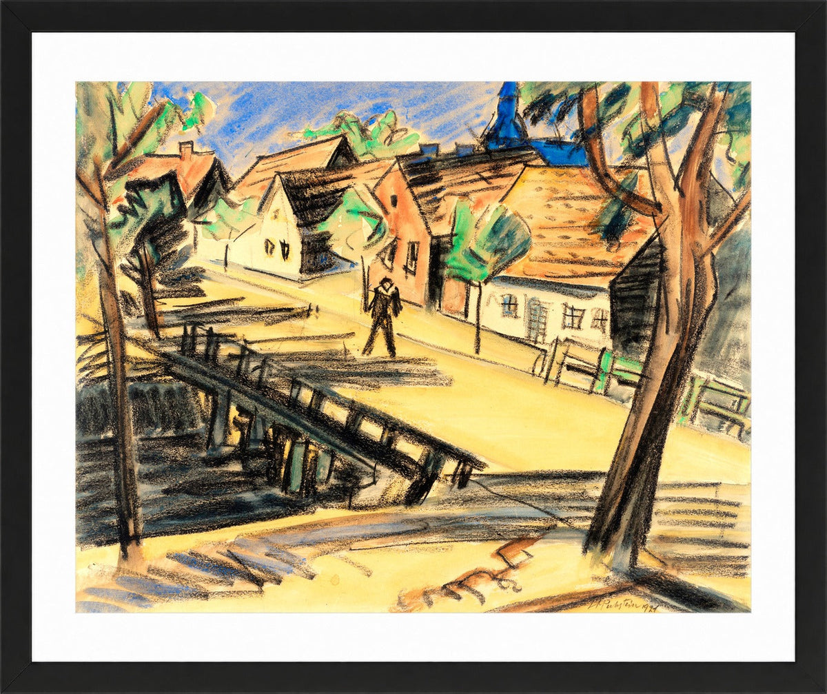 Hermann Max Pechstein Print, Große Mühlengraben-Brücke (Leba) (1921) in a black frame