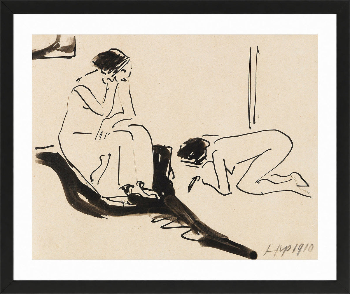 Hermann Max Pechstein Print, A Couple (1910) in a black frame