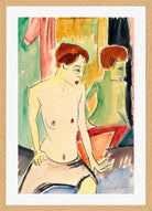 Hermann Max Pechstein Print, Act II: Woman Seated in Front of a Mirror (1920) in a light oak frame