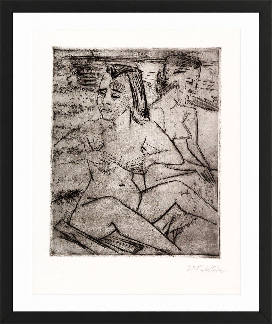 Hermann Max Pechstein Print, After the Bath (1920) in a black frame
