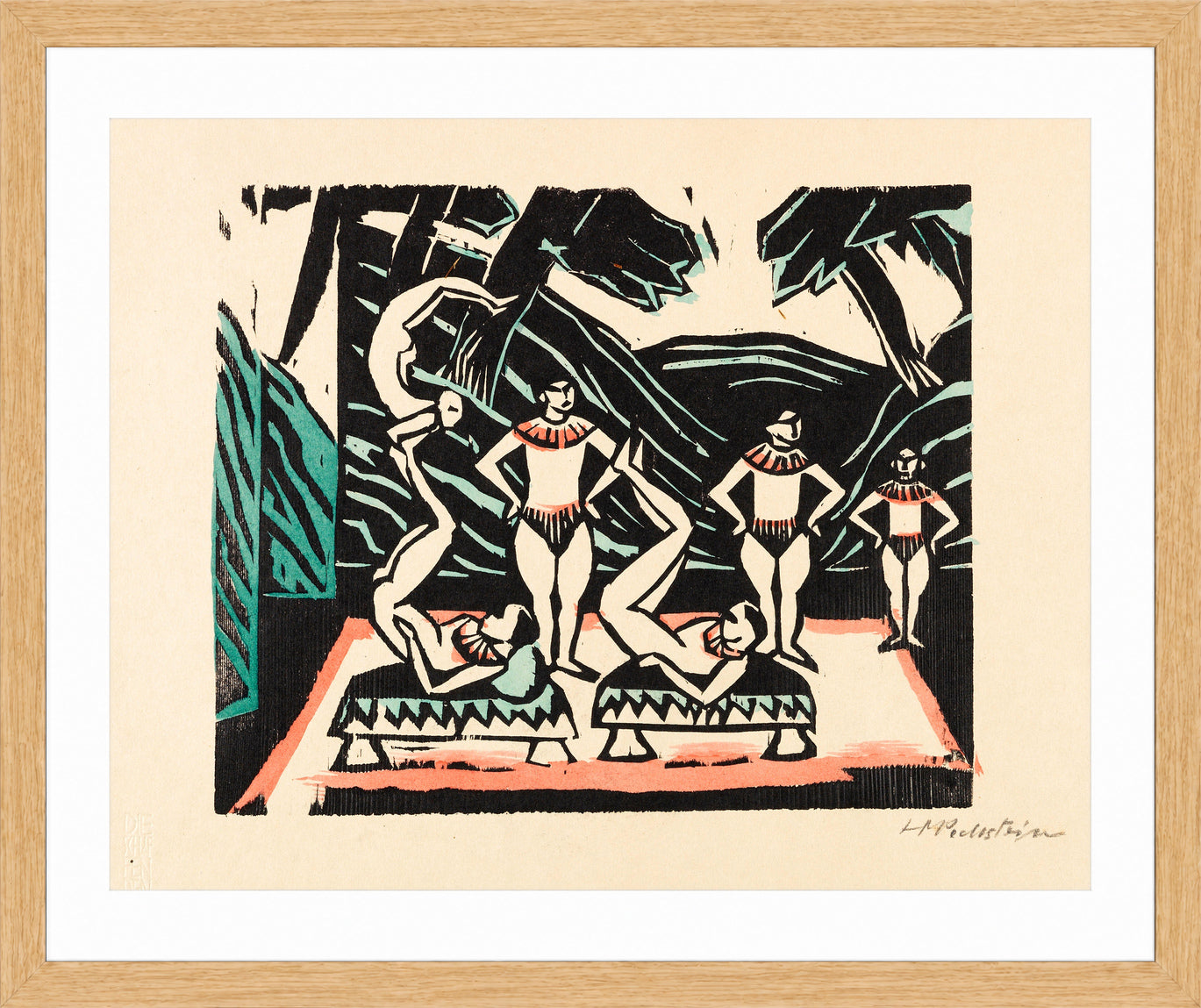 Hermann Max Pechstein Print, Akrobaten III (1912) in a light oak frame
