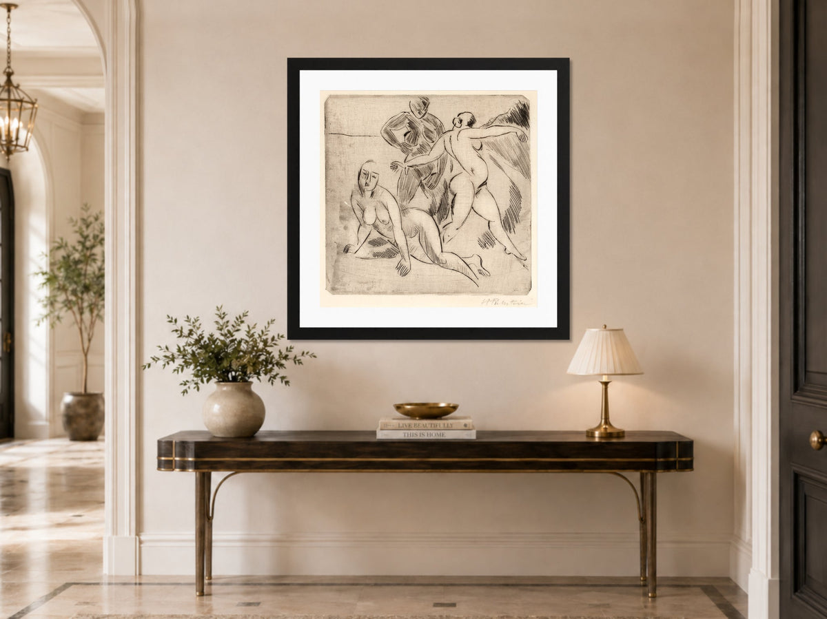 Hermann Max Pechstein Print, Am Meer III (1912) displayed above a console table