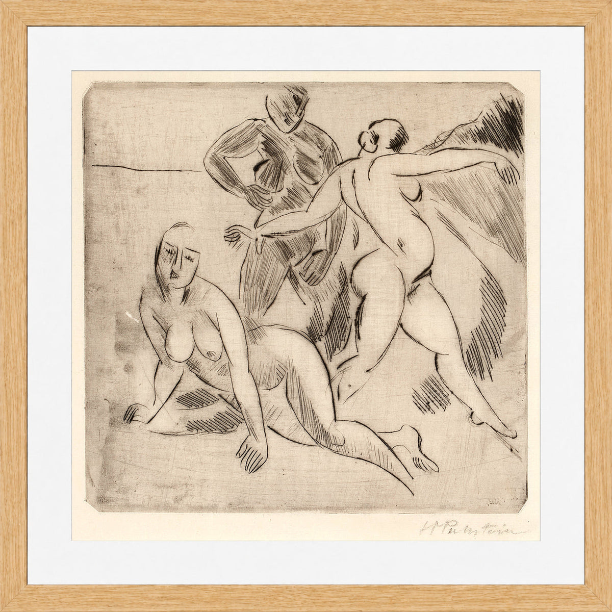 Hermann Max Pechstein Print, Am Meer III (1912) in a light oak frame