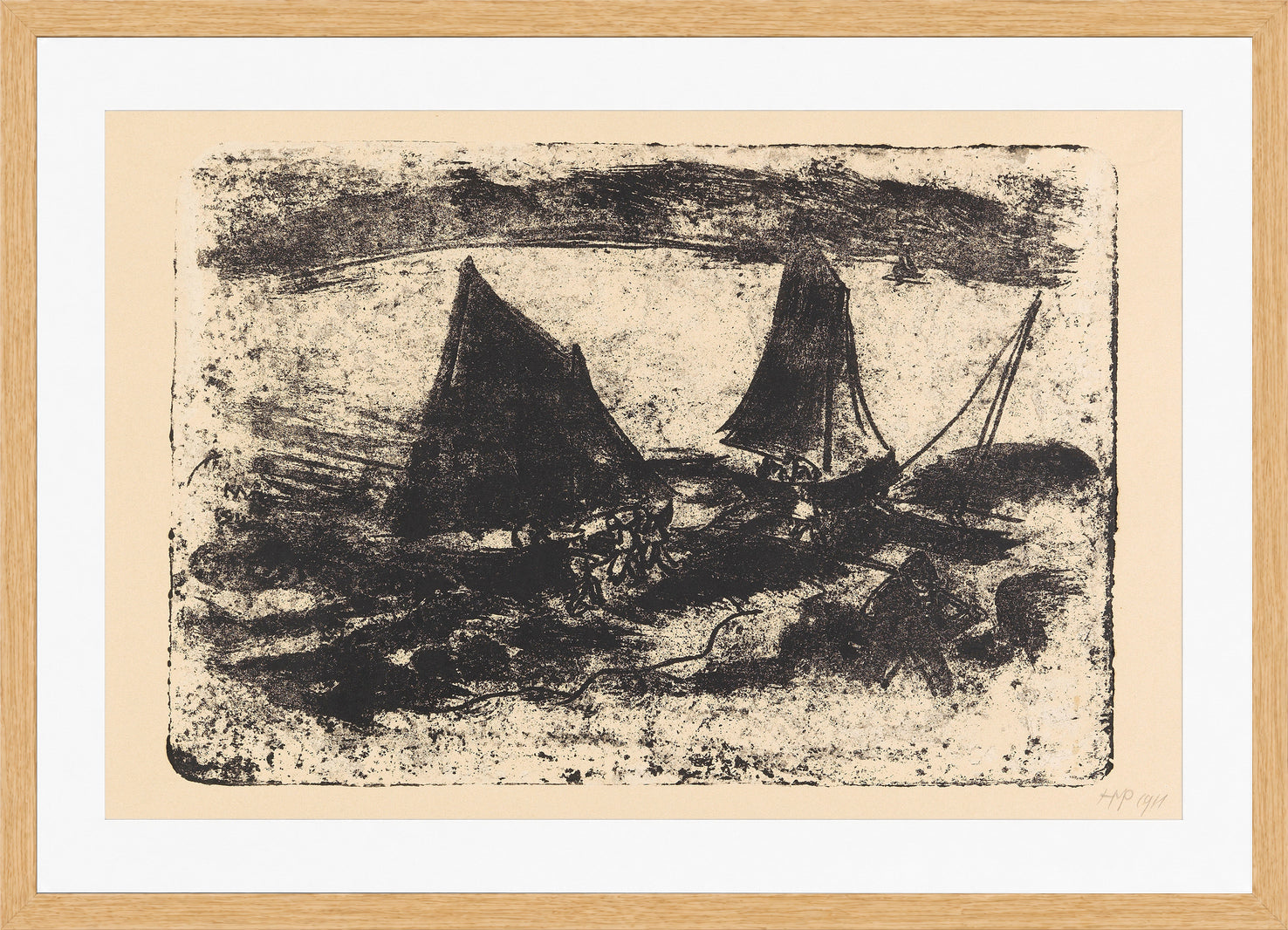Hermann Max Pechstein Print, Am See II (1911) in a light oak frame