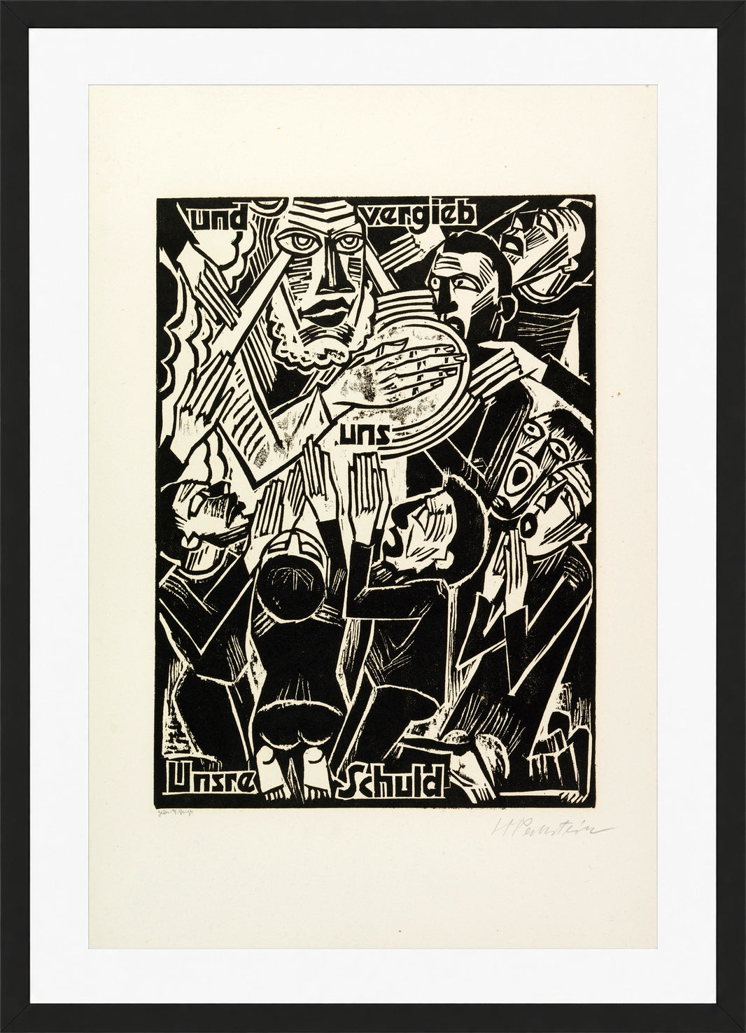 Hermann Max Pechstein Print, And forgive us our debts (und vergieb uns Unsre Schuld) (1921) in a black frame