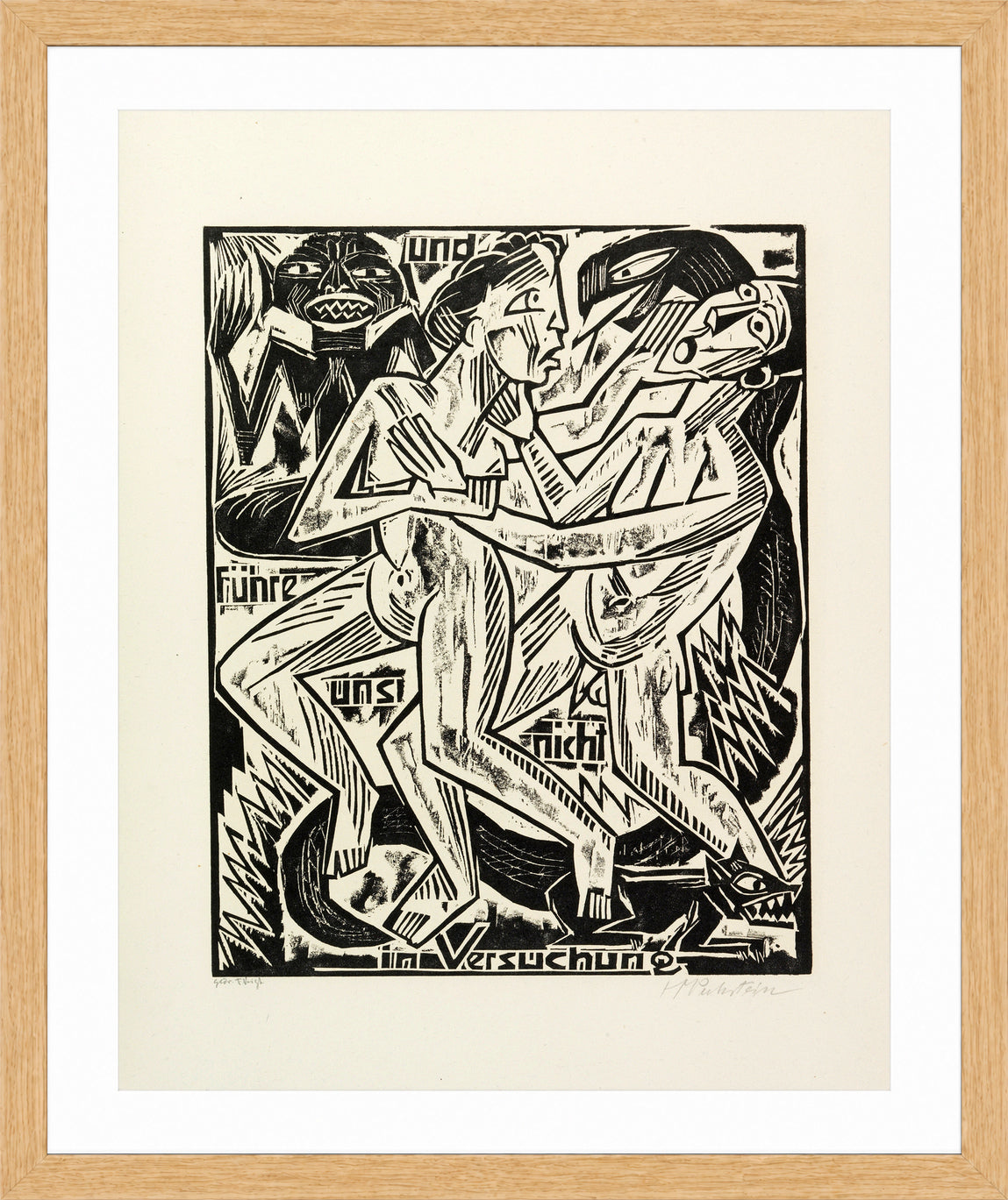 Hermann Max Pechstein Print, And lead us not into temptation (und führe uns nicht in Versuchung) (1921) in a light oak frame