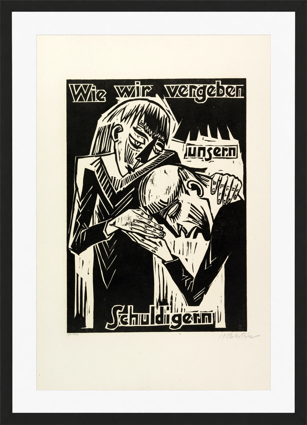 Hermann Max Pechstein Print, As we forgive our debtors (Wie wir vergeben unsern Schuldigern) (1921) in a black frame