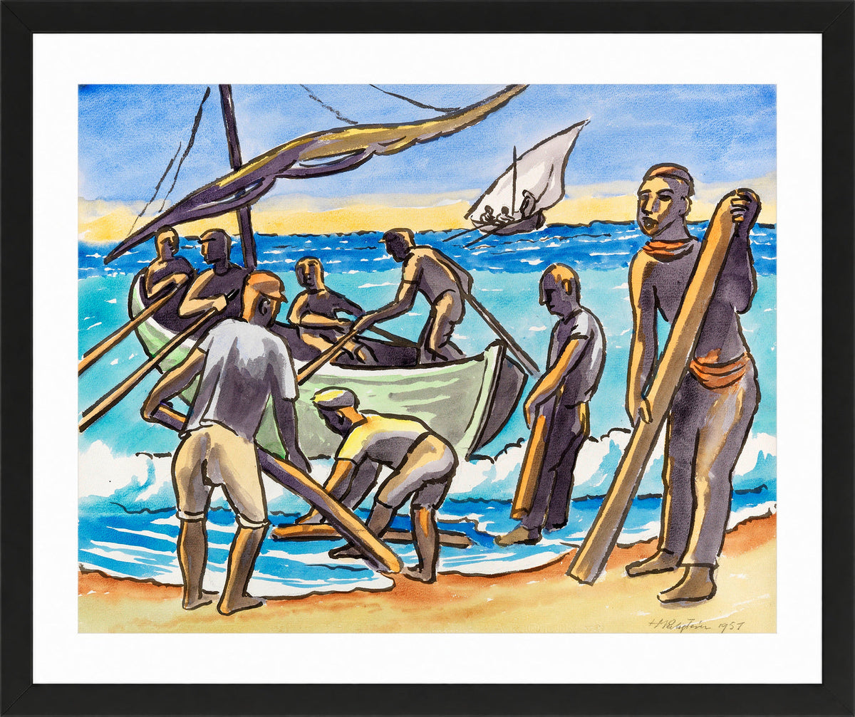 Hermann Max Pechstein Print, Ausfahrt zum Fischfang (1951) in a black frame