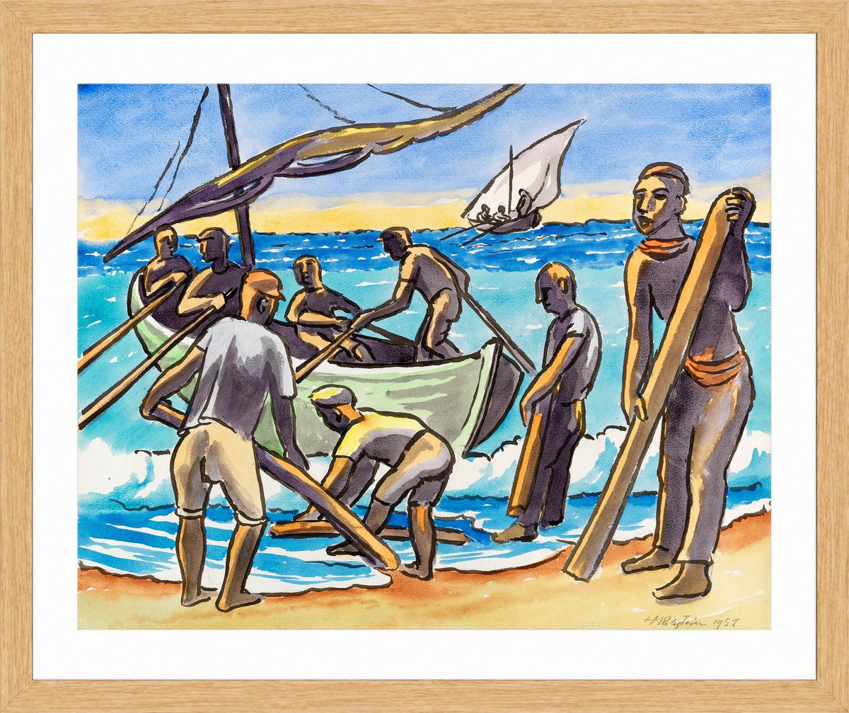 Hermann Max Pechstein Print, Ausfahrt zum Fischfang (1951) in a light oak frame