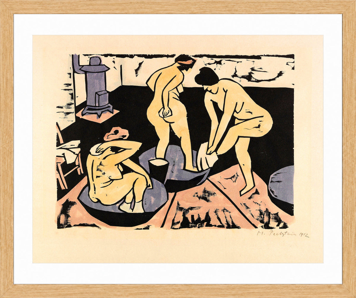 Hermann Max Pechstein Print, Bathers XI (1911) in a light oak frame