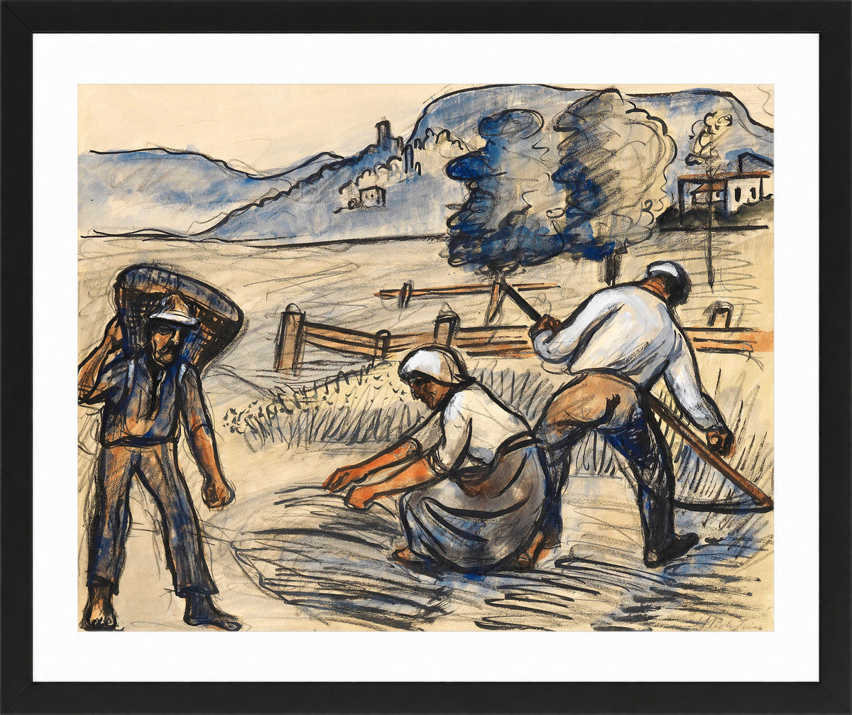 Hermann Max Pechstein Print, Bei der Ernte (1924) in a black frame
