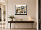 Hermann Max Pechstein Print, Bei der Ernte (1924) displayed above a console table