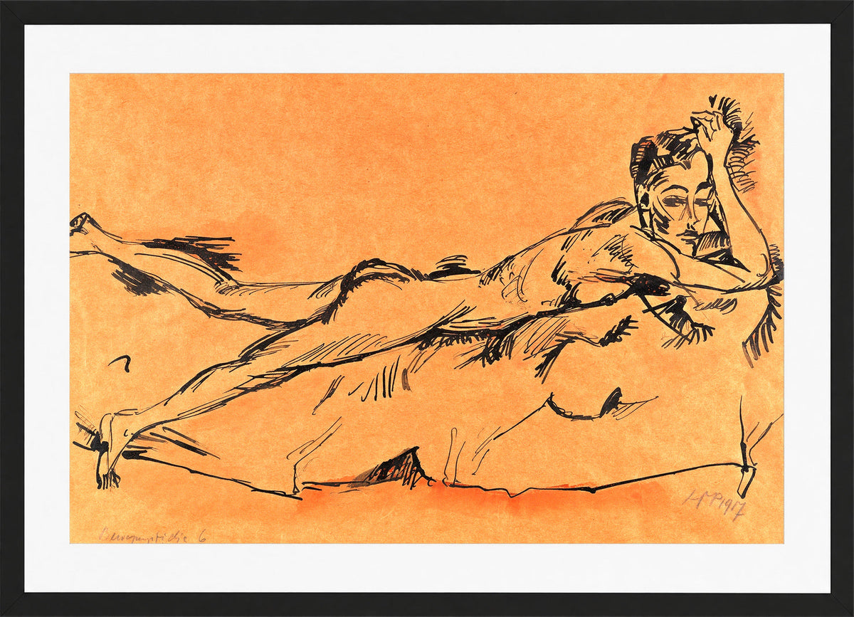 Hermann Max Pechstein Print, Bewegungsstudie 6 (1917) in a black frame