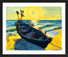 Hermann Max Pechstein Print, Boat at sunrise (1949) in a black frame