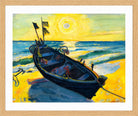 Hermann Max Pechstein Print, Boat at sunrise (1949) in a light oak frame
