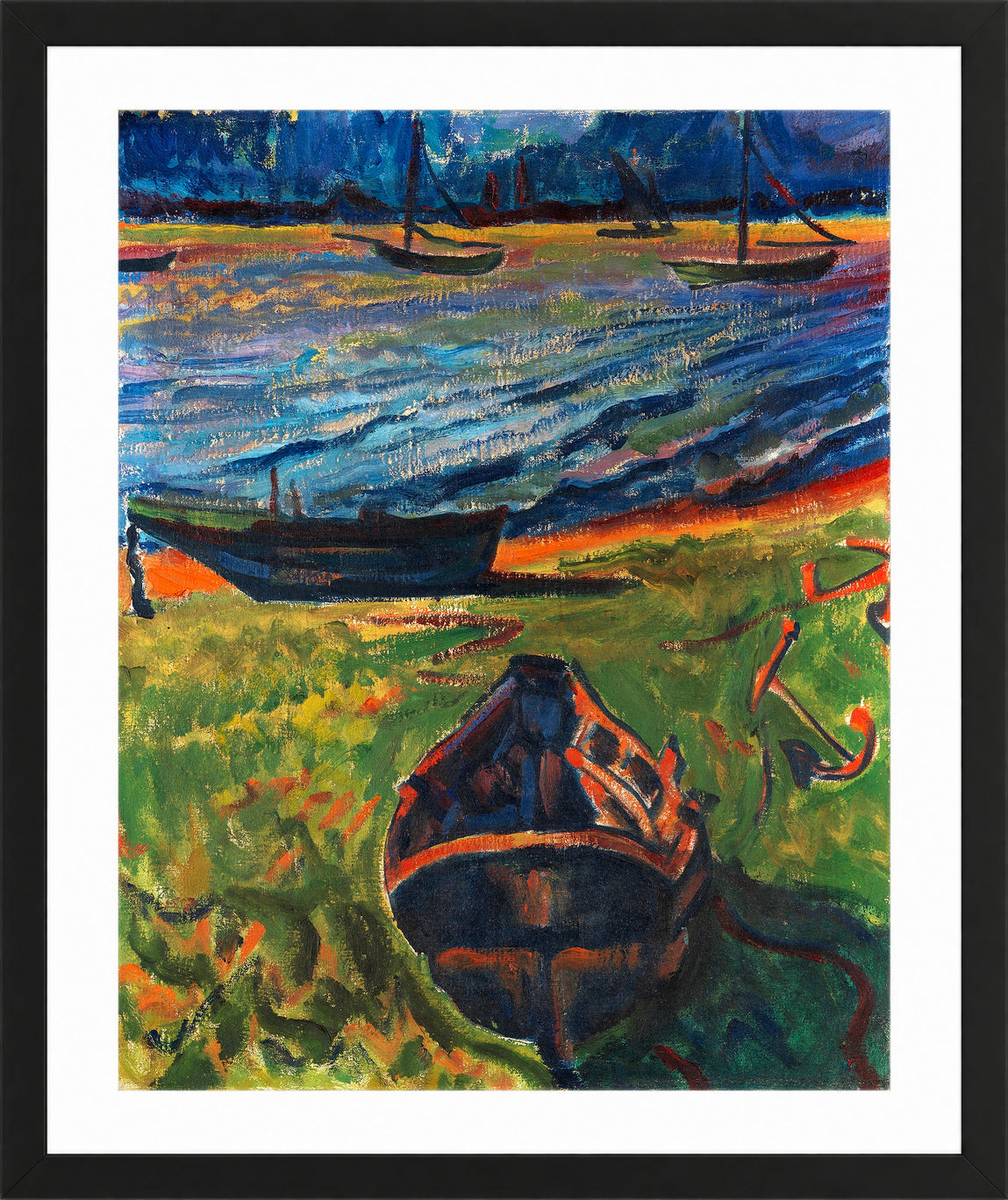 Hermann Max Pechstein Print, Boats at Dangasterpriel (1910) in a black frame