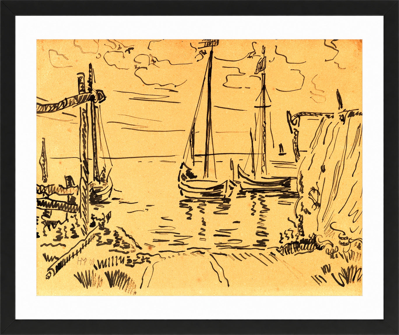 Hermann Max Pechstein Print, Boats in Nida (1909) in a black frame