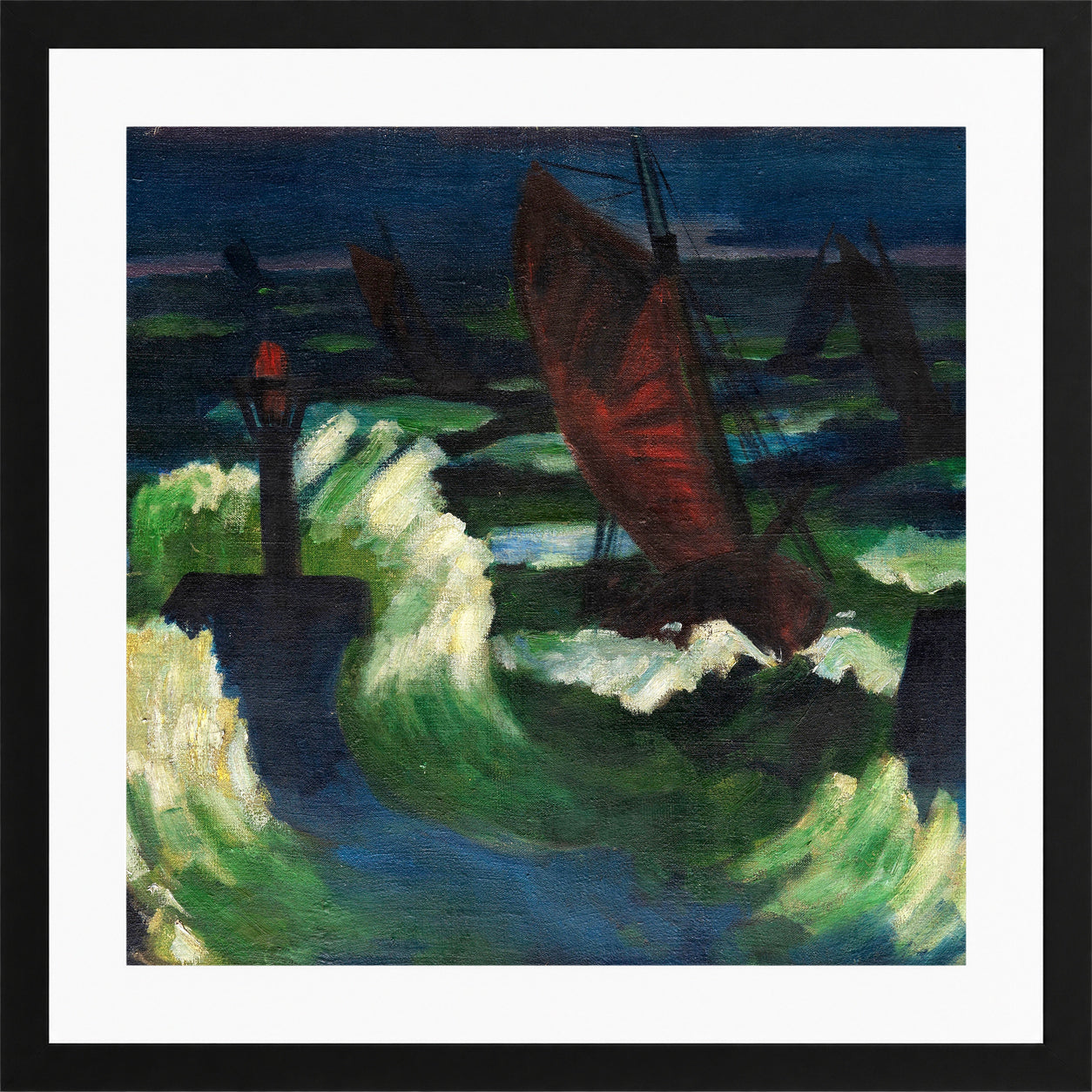 Hermann Max Pechstein Print, Boats on the Baltic Sea (1910-1922) in a black frame