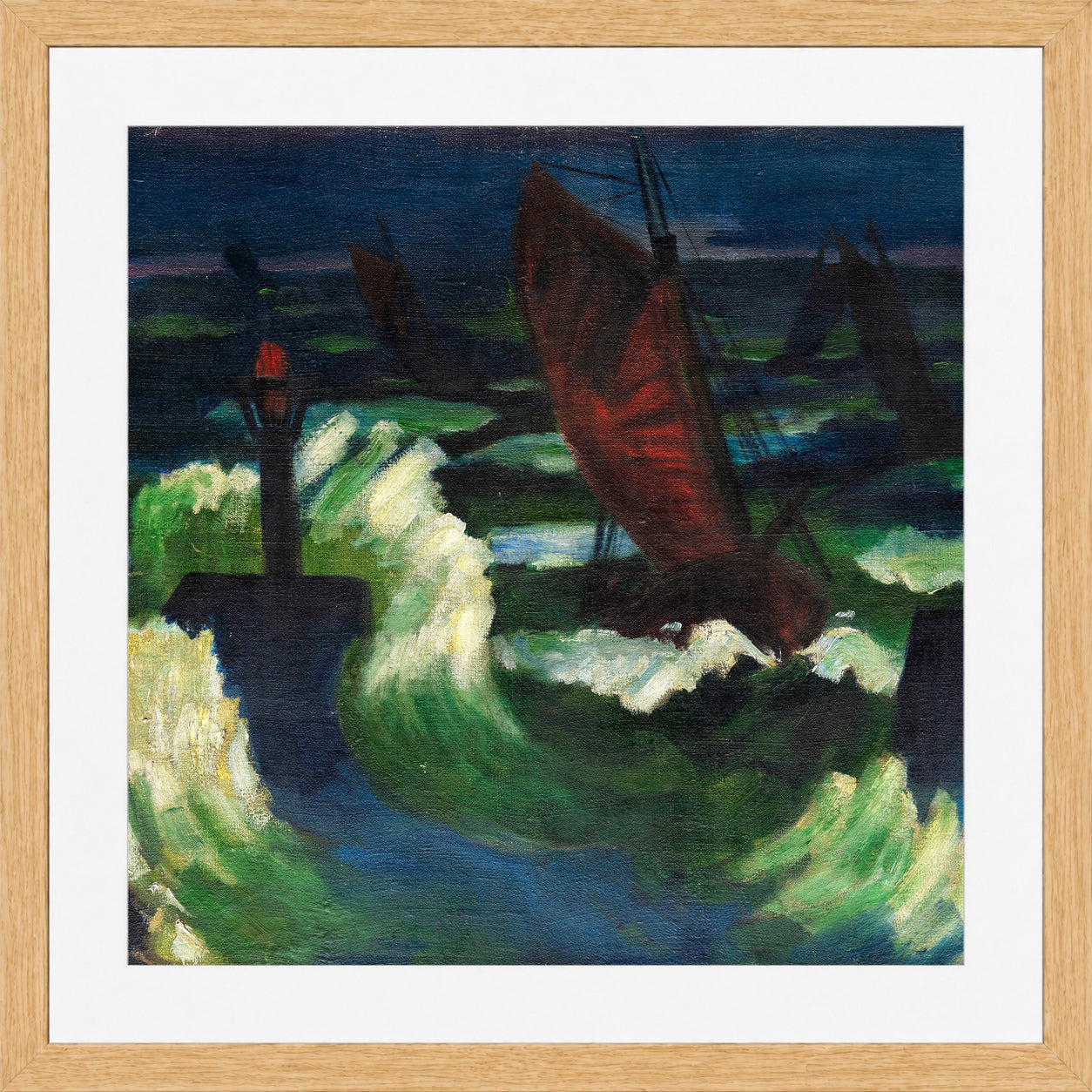 Hermann Max Pechstein Print, Boats on the Baltic Sea (1910-1922) in a light oak frame