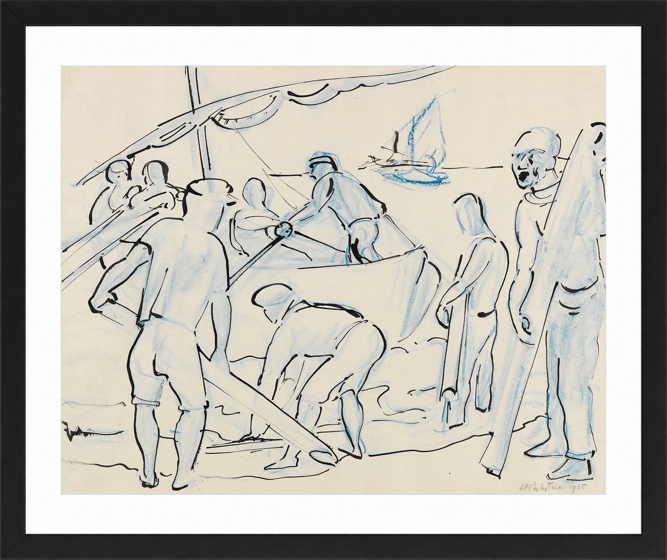 Hermann Max Pechstein Print, Boats on the Water II (1925) in a black frame