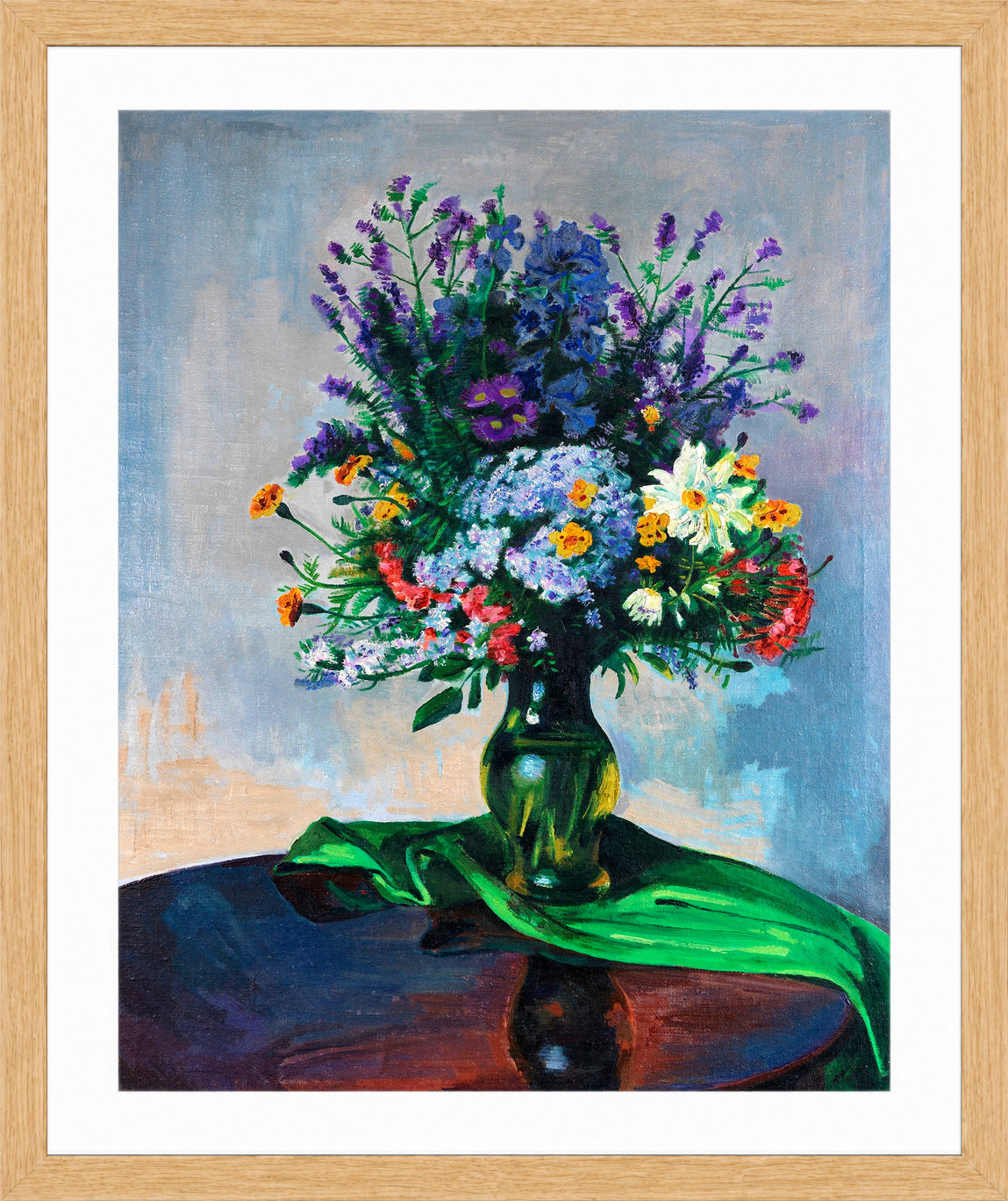 Hermann Max Pechstein Print, Bouquet of Flowers (1927) in a light oak frame