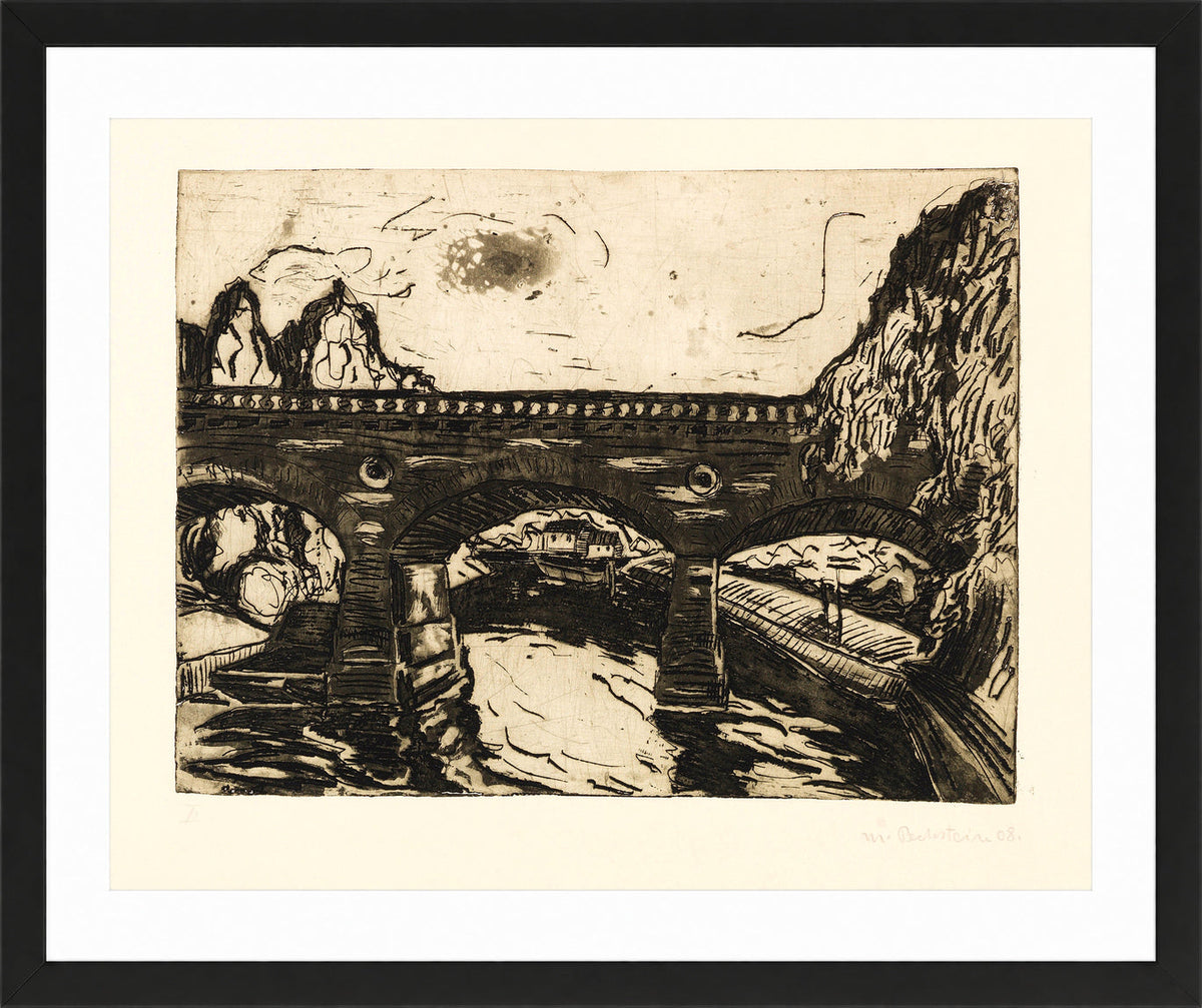 Hermann Max Pechstein Print, Bridge (1908) in a black frame
