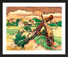 Hermann Max Pechstein Print, Broken tree in front of a Pomeranian village landscape (1927) in a black frame