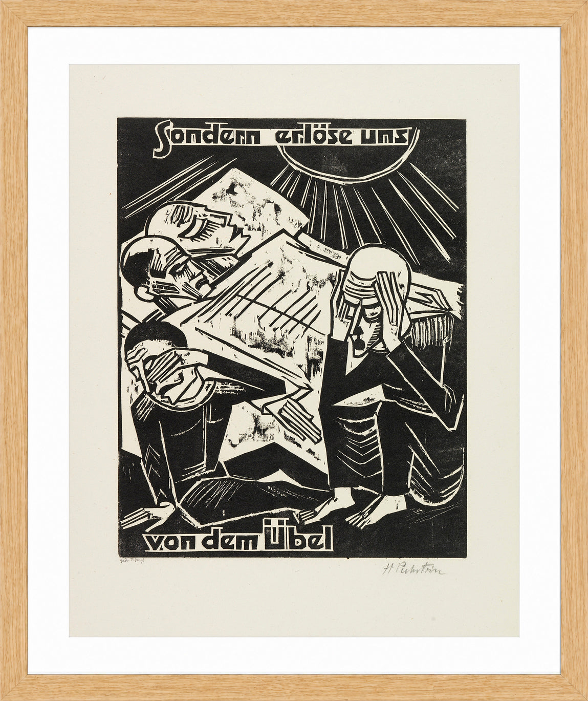 Hermann Max Pechstein Print, But deliver us from evil (Sondern erlöse uns von dem Übel) (1921) in a light oak frame