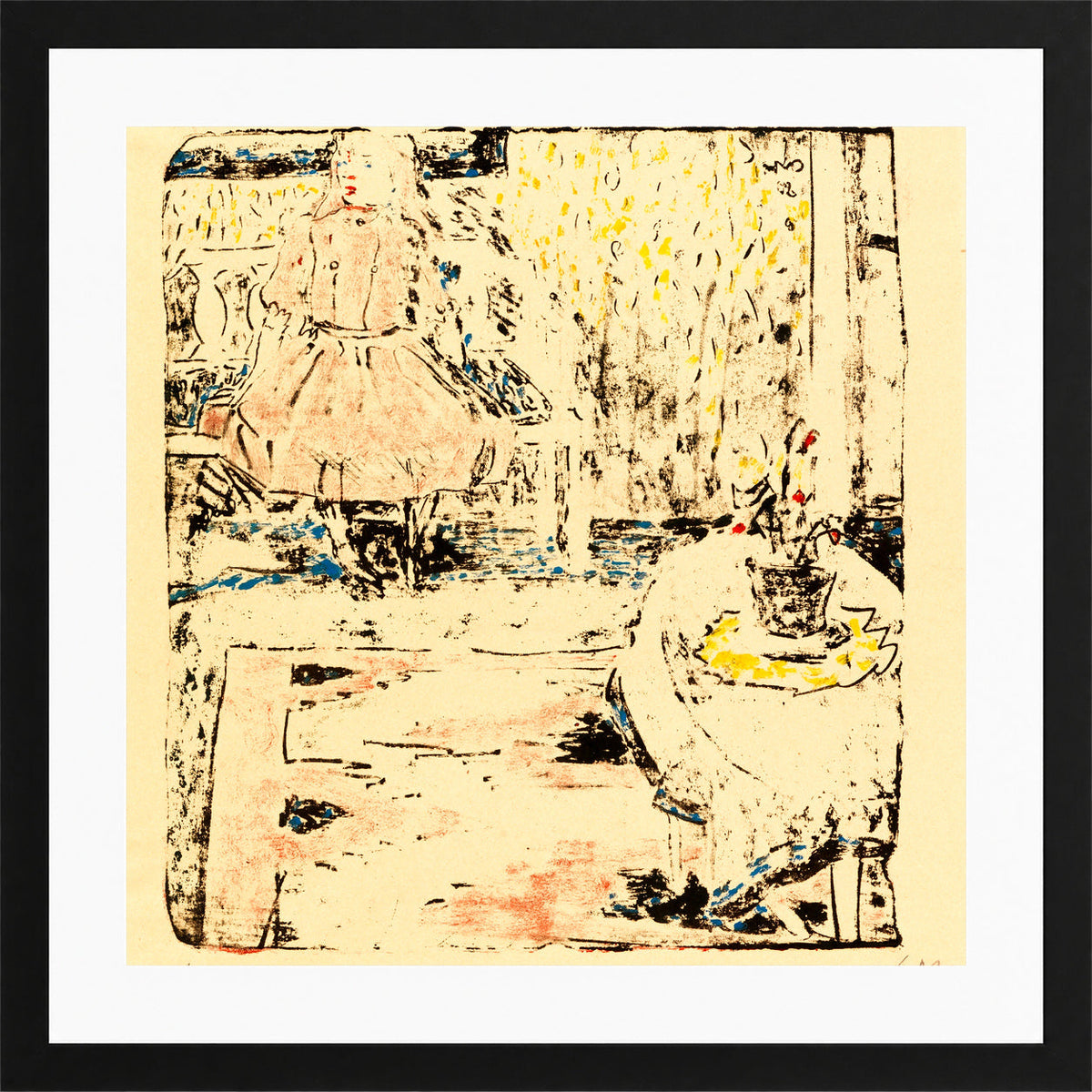 Hermann Max Pechstein Print, Child on a Bench (1908) in a black frame